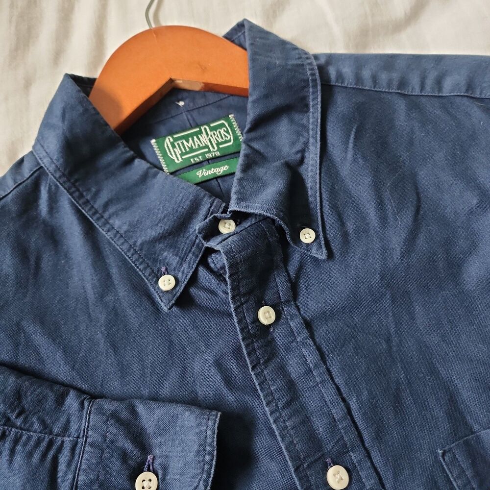 Gitman Bros Vintage Overdyed Oxford Button-Down Shirt Mens XL Navy Long Sleeve